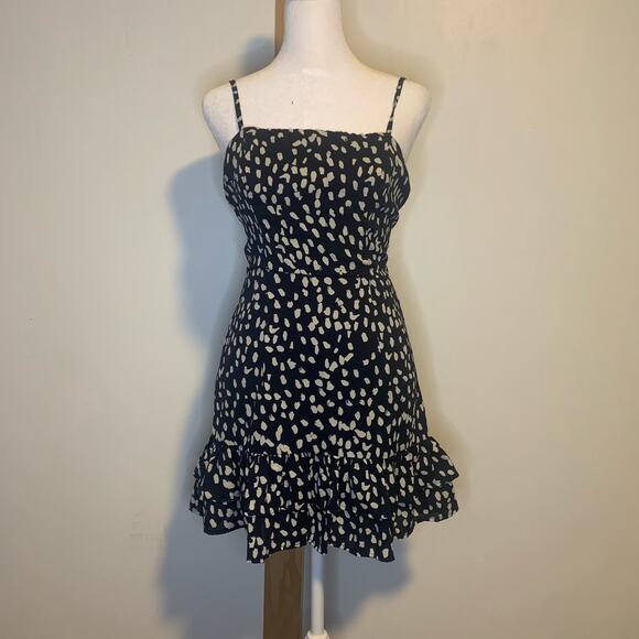 Polly navy blue & cream dotted mini dress size 2 - Picture 2 of 11